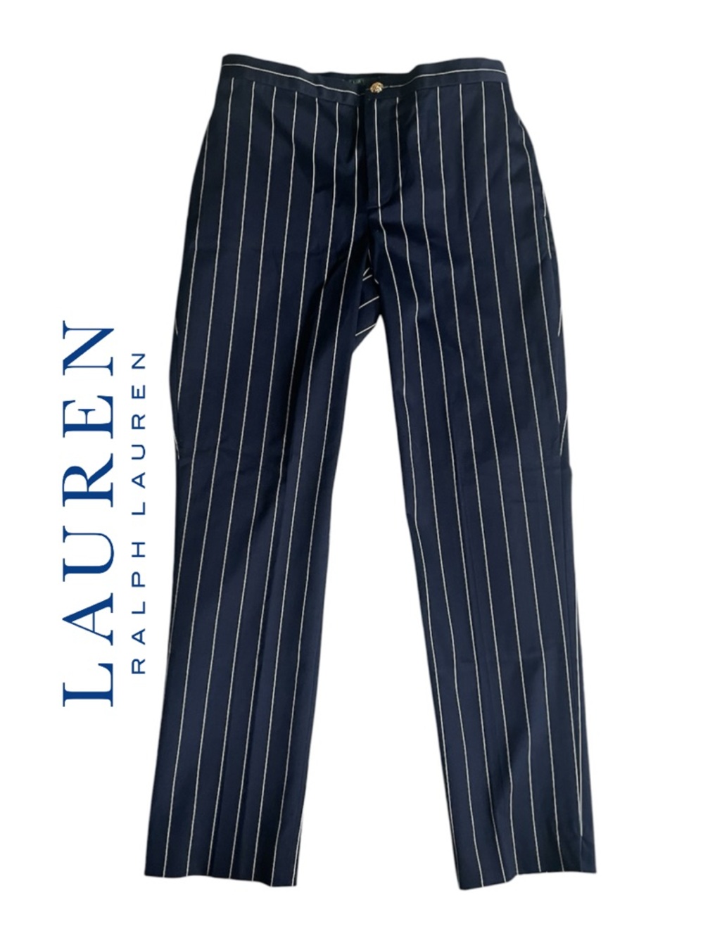 Lauren Ralph Lauren Navy Pinstripe straight ankle Pants with White Stripes 4 NWT